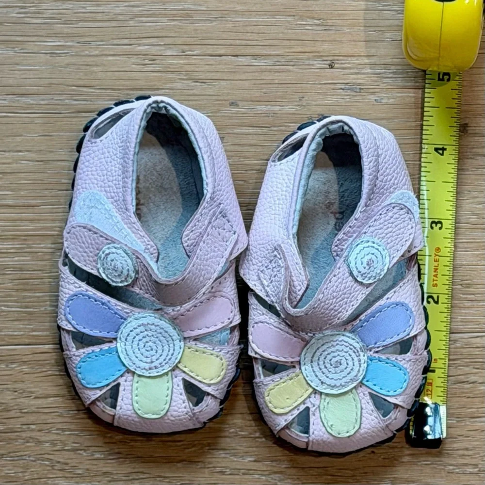 Pediped Baby Shoes Infant Pre-Walking Daisy Pink Rainbow Flower 0-6M Sandal EUC